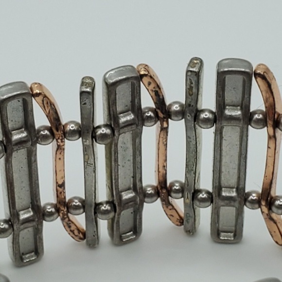 Tri Tone Slat Bracelet Stretch Gold Silver Rose Tone Womens Fashion Jewelry - Picture 4 of 8